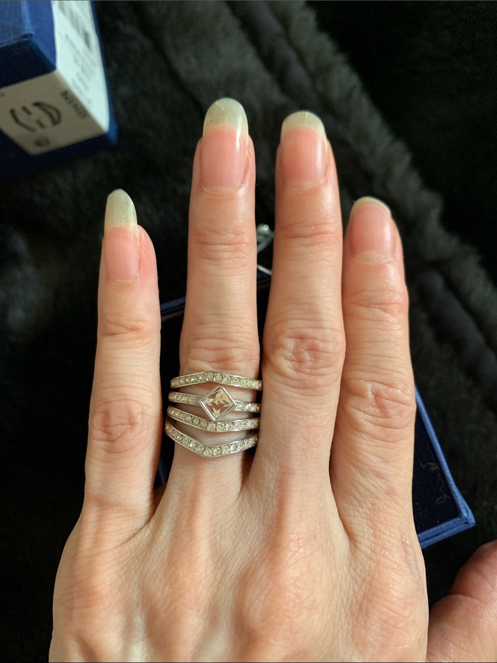 Swarovski silver Tone Chevron Multi-Band Ring with Center Crystal - Picture 5 of 5